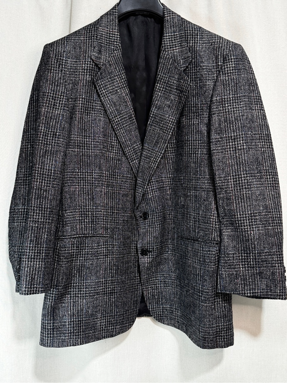 Botany 500 Men's Coat 44R 38x32 Gray Plaid Tweed Silk Lined Union Made Vintage
